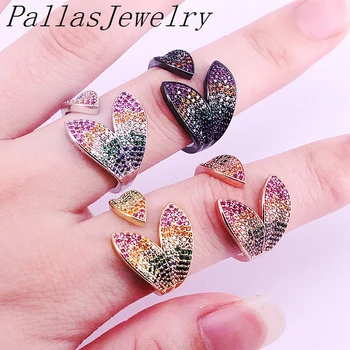 

5Pcs Fashion micro pave multi cz rainbow ring new design pave colorful cz adjusable finger rings