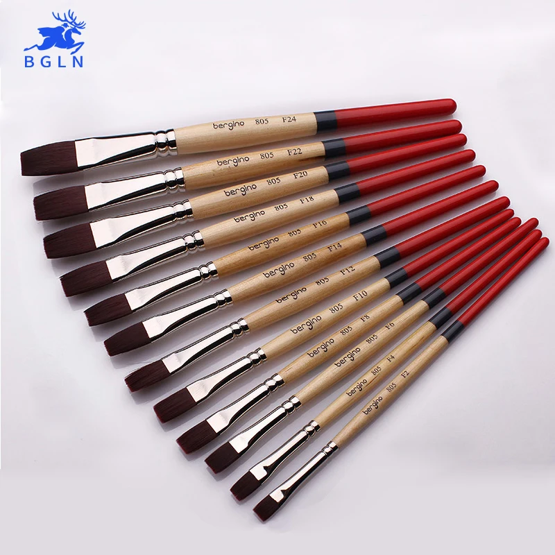 

BGLN Mixed Size Korean Nylon Hair Painting Brush Flat Head Oil Acrylic Paint Brush Watercolor Gouache Paint Art Supplies 805