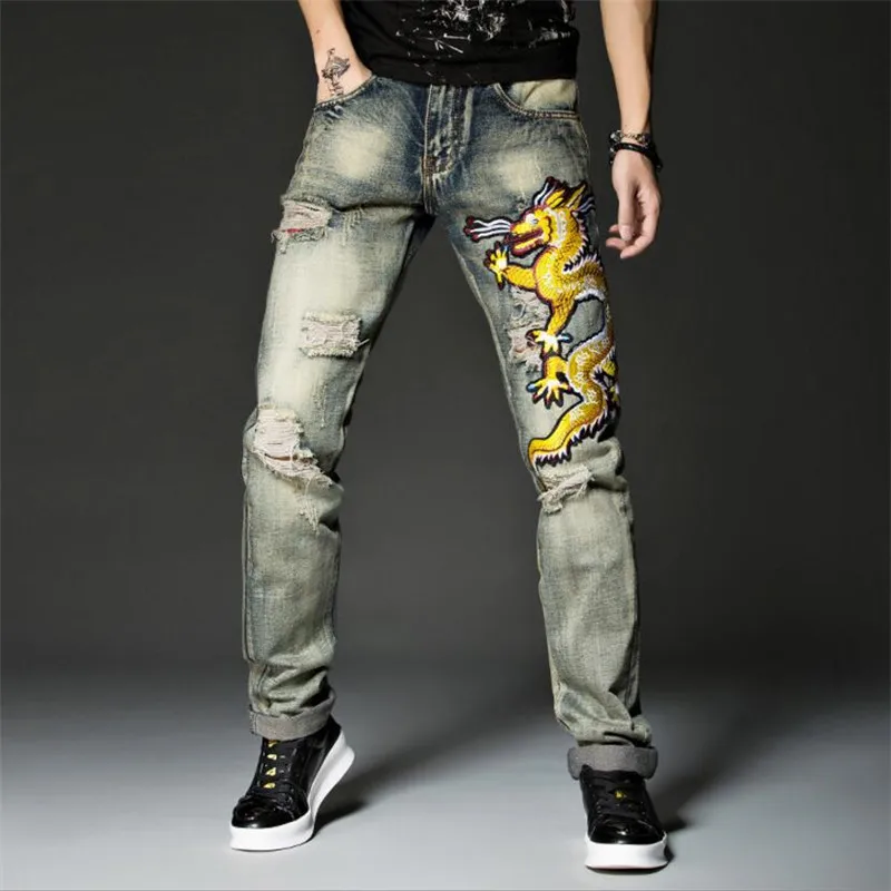 Buy Embroidery Mens Jeans Casual Jeans Men Stretch