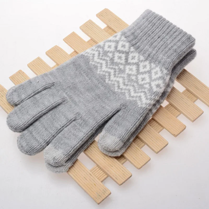 Winter Warm Touch Screen Gloves Kitted Woolen Mittens New Men Women Cashmere Geometric Crinkle Gloves Touch Luvas Gifts 