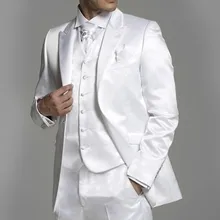 Фирменная новинка Мужские костюмы жениха свадебный костюм в стиле смокинга блестящие белые полоски для шафера костюм(куртка+ штаны+ галстук-бабочка+ жилет) для маленькой девочки A78