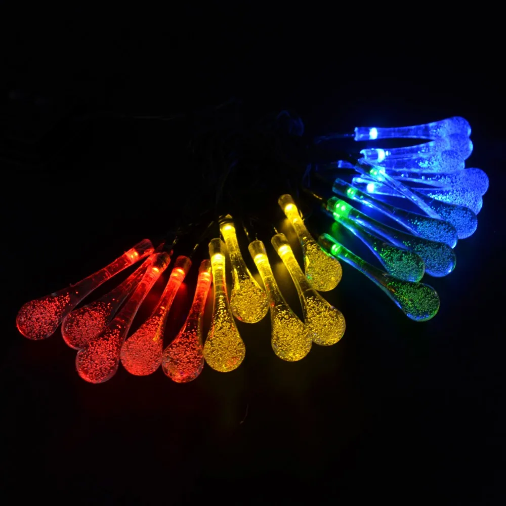20 LED Solar Light Crystal String Lights Luminarias Water Drop