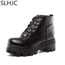 Stynda 2017 Frühjahr Und Herbst Plattform Pumpt Schuhe Frauen Herbst Echtem Leder High Heel Martin Stiefel Schnürung Breite Ferse Pumpen