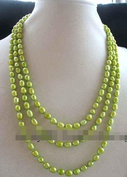 

HOT 003523 freshwater pearl yellow green rice necklace 60" nature