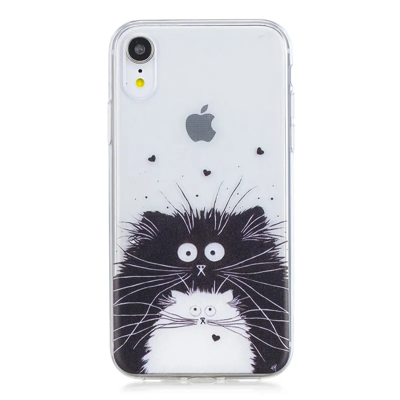 For Coque iPhone XR Case on For Fundas iPhone XR Cases 6.1 inch Cute Cartoon Painted Clear Soft Silicone Case Cover Women Men