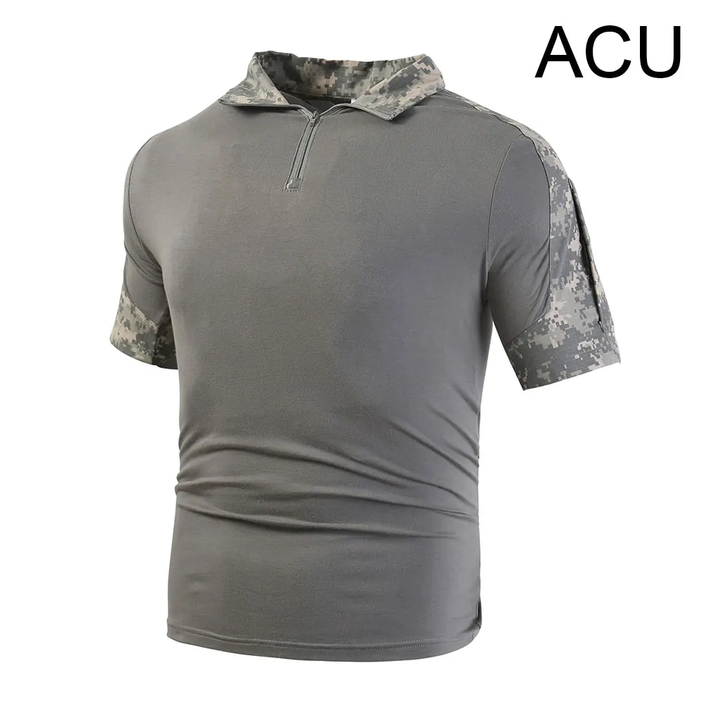 SINAIRSOFT Мужская тактическая футболка с коротким рукавом, уличная камуфляжная Военная футболка с молнией, Спортивная нейлоновая LY2072 - Цвет: ACU