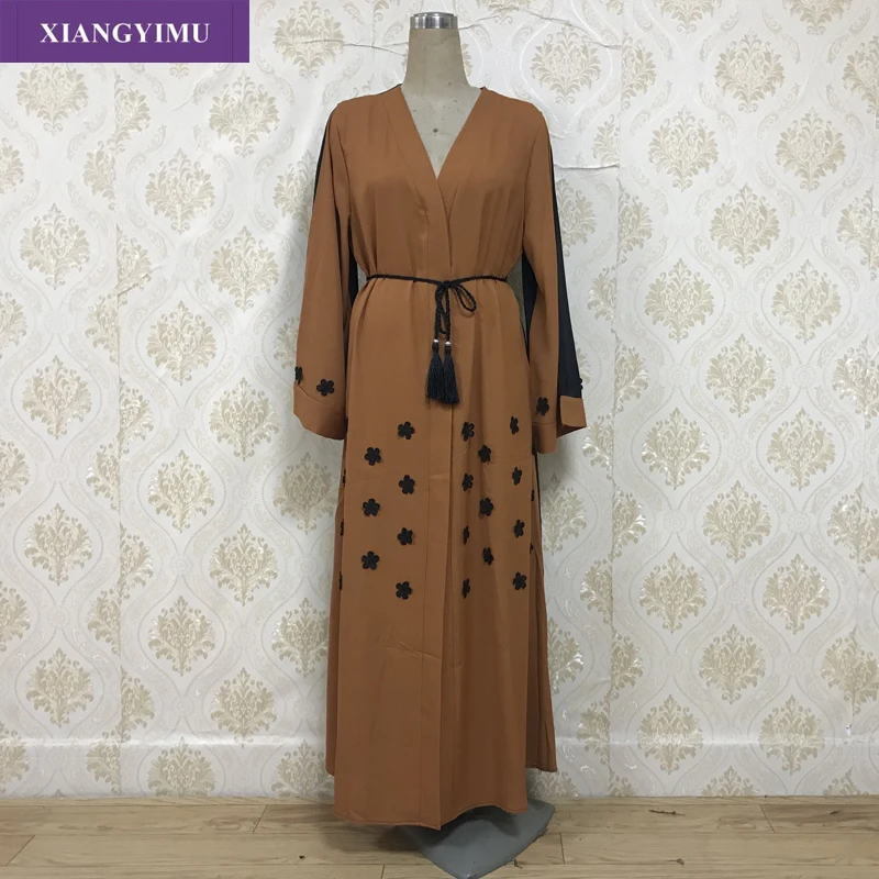 

F8840 Muslim Lace Embroidery Abaya Full Dresses Cardigan KimonoLong