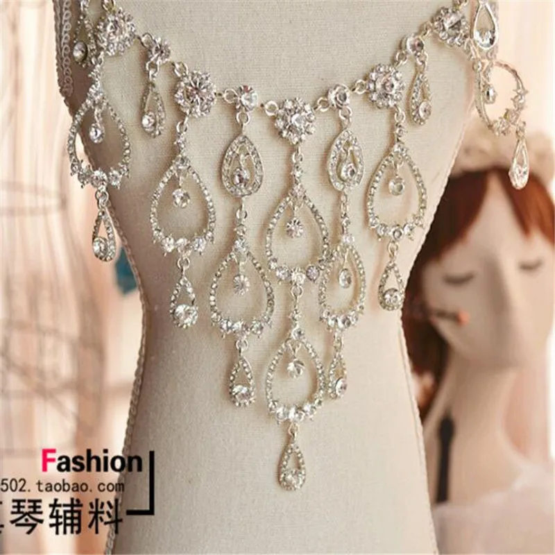 

1pc Crystal silver water drop shape wedding headwear necklace Pendant rhinestone applique