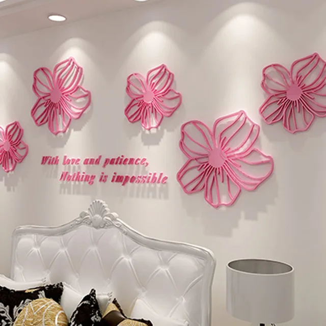 Buy Beautiful Flowers Design 3D Acrylic Wall Stickers Room Cafe Shop Wall