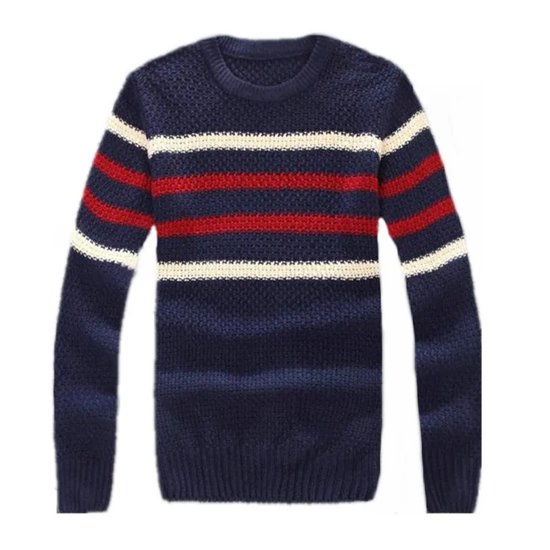 

2019 Spring Autumn Fashion Men's Pullover Sweaters Male O-Neck Stripe Knitted Sweater Men's Casual Sweater dark blue,beige B 273