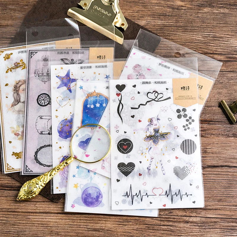 

3sheets/pack Vintage Gold Satyrus Girl Sticker Flake Scrapbooking Creative DIY Journal Decorative Adhesive Flake Cute Stationery