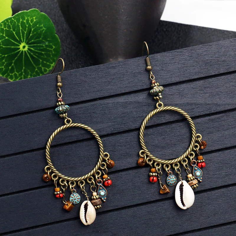 

Tassel Earrings Female Big Ring Earrings Shell Flower Tufted Stone Accessories