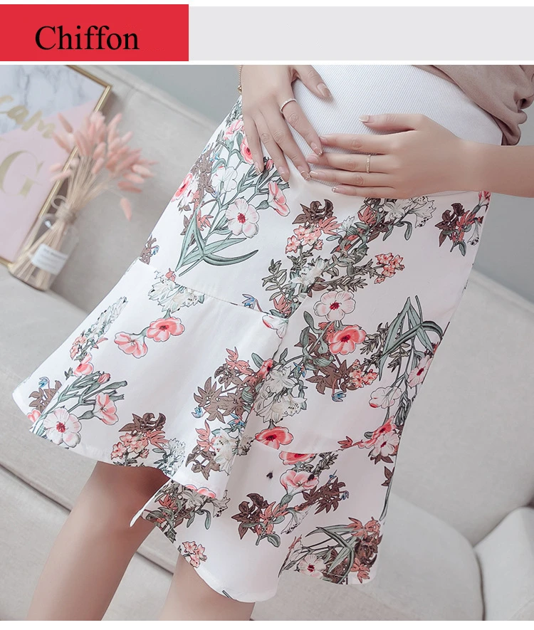 Irregular Support Belly Low Waist Maternity Skirts Chiffon Floral Print Clothes for Pregnant Women Summer Fashion Pregnancy (11)