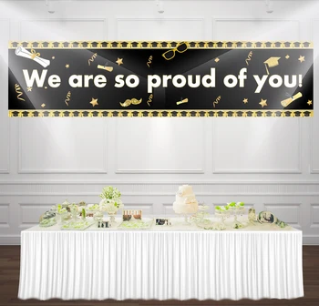 

HUAYI 9.8x1.5ft Graduation Party Decorations Supplies Photo background Banner Congrats Grad we are so proud of you sign BN-1002