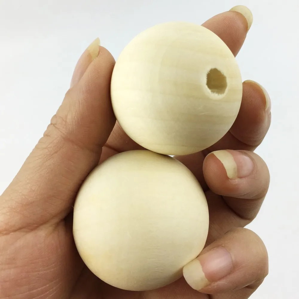 

2pc wooden teether large beads 40mm Unpainted natural wooden balls for handicraft chain/knit/Painting DIY crafts teether