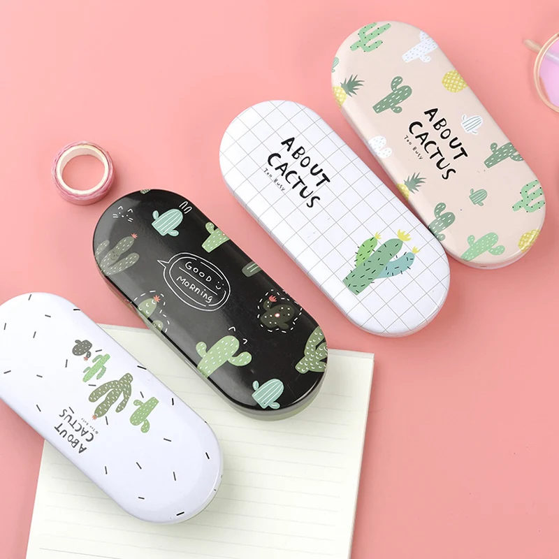 

1X Kawaii Cute Cactus Cartoon Tin Pen Pencil Case School Office Supply Student Stationery Kid Gift