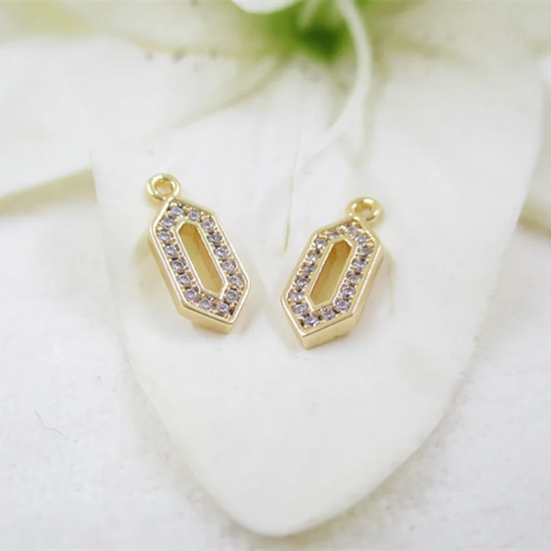 

K color Gold color small crystal rhombus Charms Hollow golden brass Pendants for making Jewelry accessories 5*13.5mm 3pcs