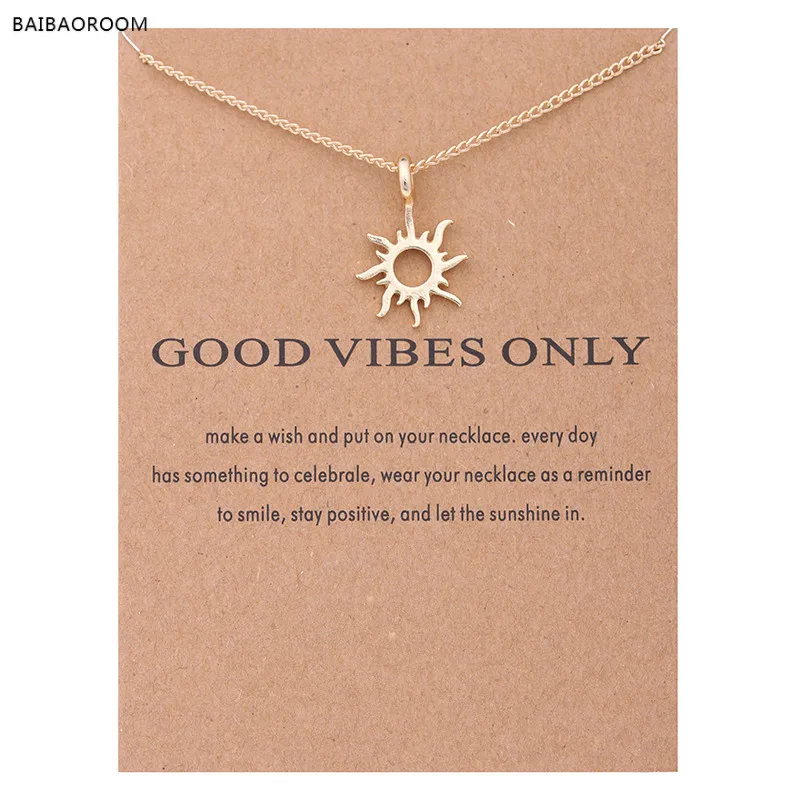 Fashion Gold Plated Good Vibes Only Sun Necklaces & Pendants For Women Jewelry