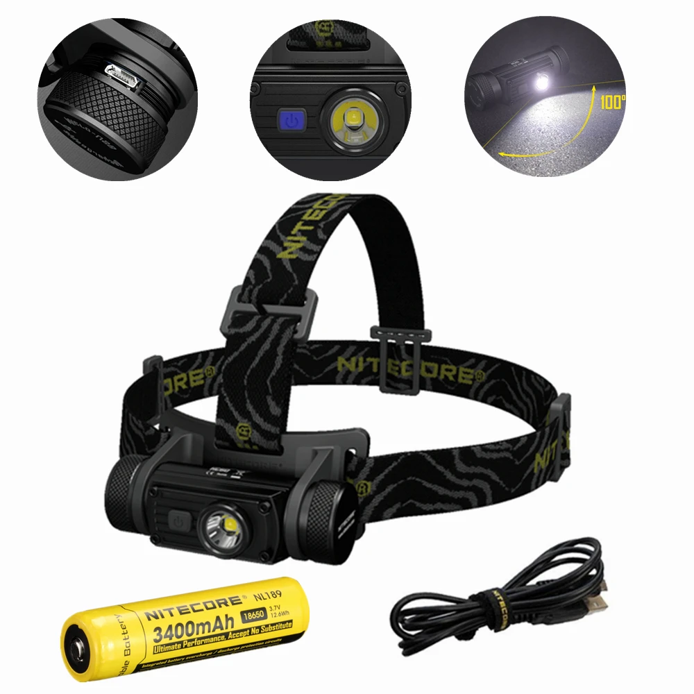 Headlamp NITECORE HC60W warm white Cree XM-L2 U2 max. 1000LM beam Distance 117 meters headlight + 18650 3400mAh battery + cable Headlamp NITECORE HC60W warm white Cree XM-L2 U2 max. 1000LM beam Distance 117 meters headlight + 18650 3400mAh battery + cable