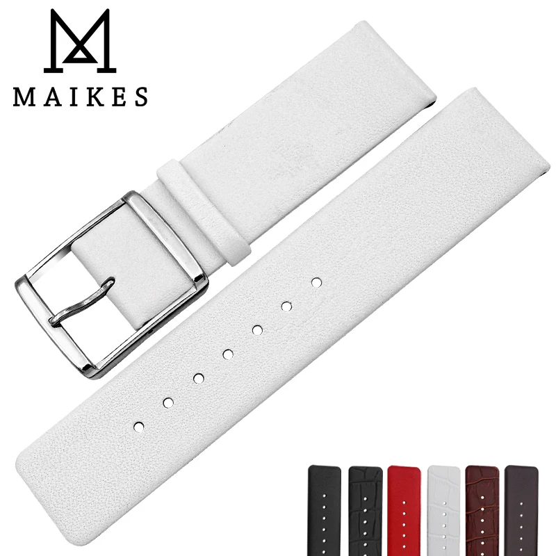 MAIKES Genuine Leather CK Watch Strap Soft Thin White Watch Bands For Calvin Klein Watch Band Replacement Bracelet Watchbands