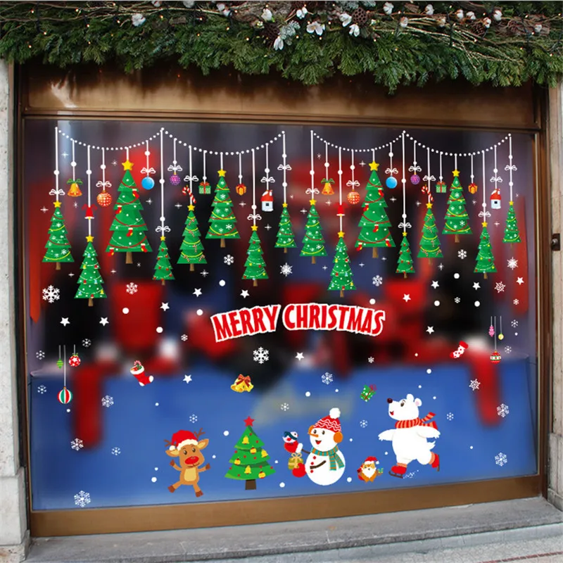 Рождественская елка, настенные наклейки для гостиной, спальни, магазина, Рождественский Декор, Наклейки на стены, новогоднее окно, подарок, домашний декор, Фреска, плакат