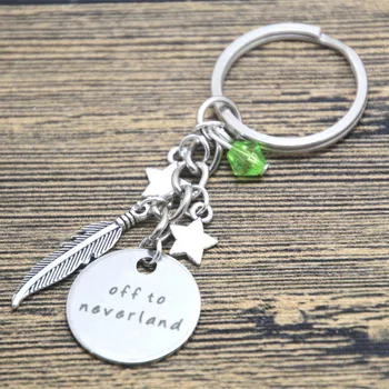 

12pcs/lot Peter Pan Inspired keyring Off to neverland crystals Peter Pan gift Never land