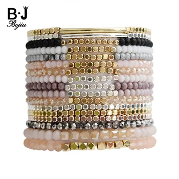 

BOJIU Multicolor Crystal Strand Bracelets For Women Gold Acrylic Copper Beads Pink White Black Gray Crystal Bracelet Femme BC226