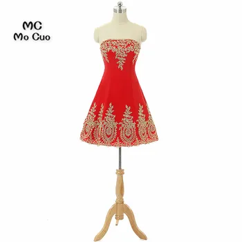 

Red 2017 New Strapless Homecoming dress Short with Appliques Beaded Cocktail party dress Soft Satin Homecoming dress