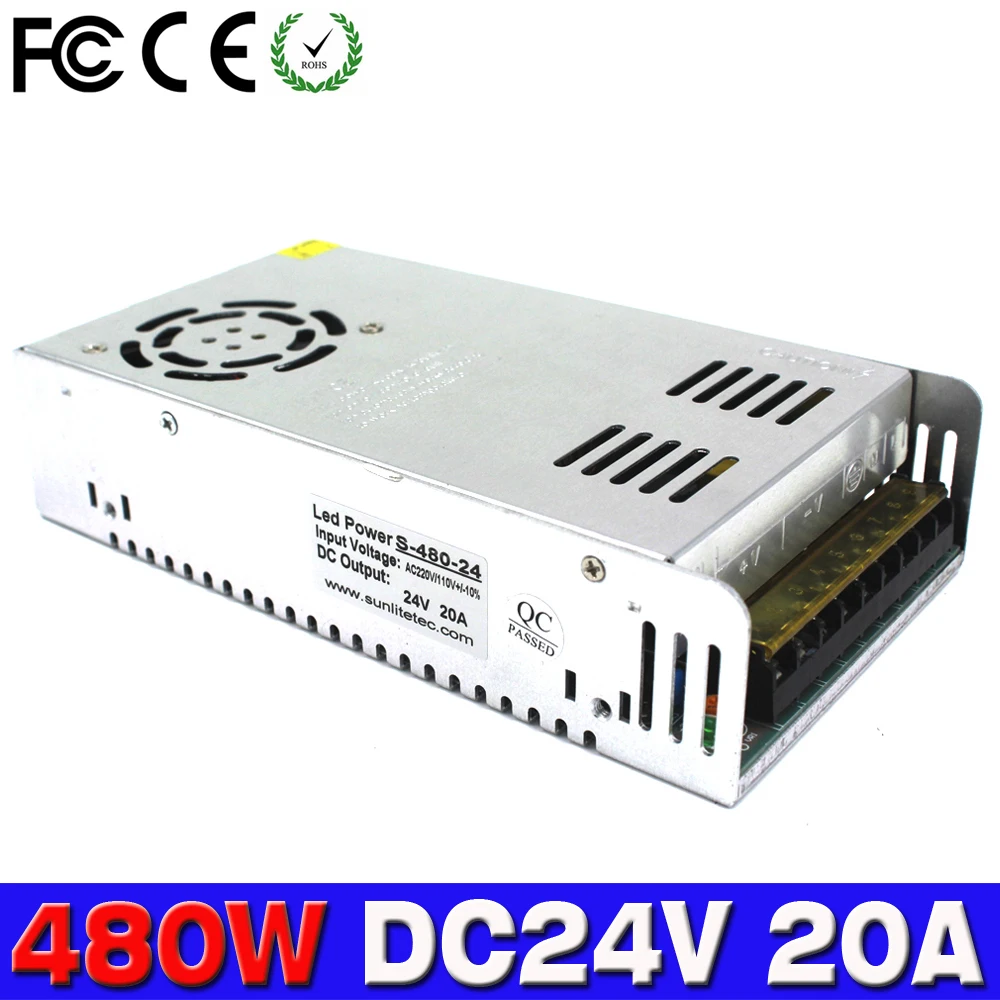 24V 20A 480W Switching Power Supply - AC 110V/220V To DC Converter For LED, 3D Printer