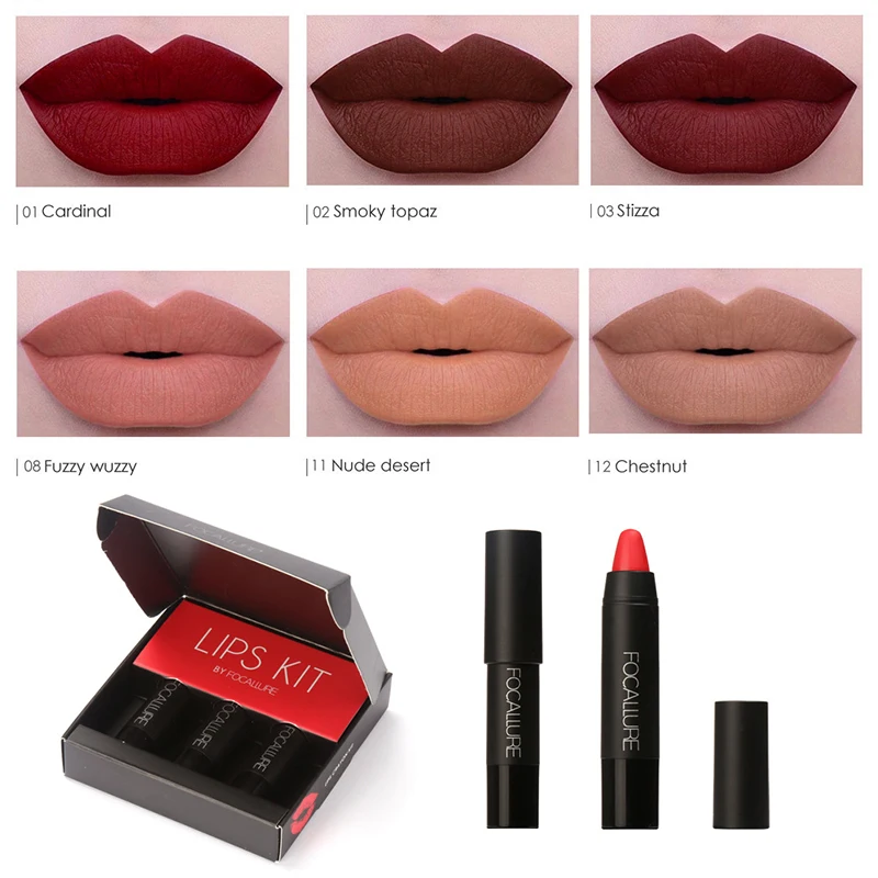 

3pcs/set Matte Lipstick Waterproof Lip Tint Tattoo Nude Makeup Mate Batom Professional Make Up Lip Baton Stick Lipsticks TSLM1