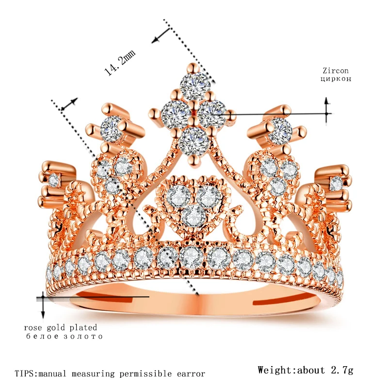 Tocean, кубическая Корона, королева, новинка, милые, розовое золото, цвет, свадебные кольца для женщин, AAA, циркон, для помолвки, Bijoux Bague, размеры 5-12, HM1429