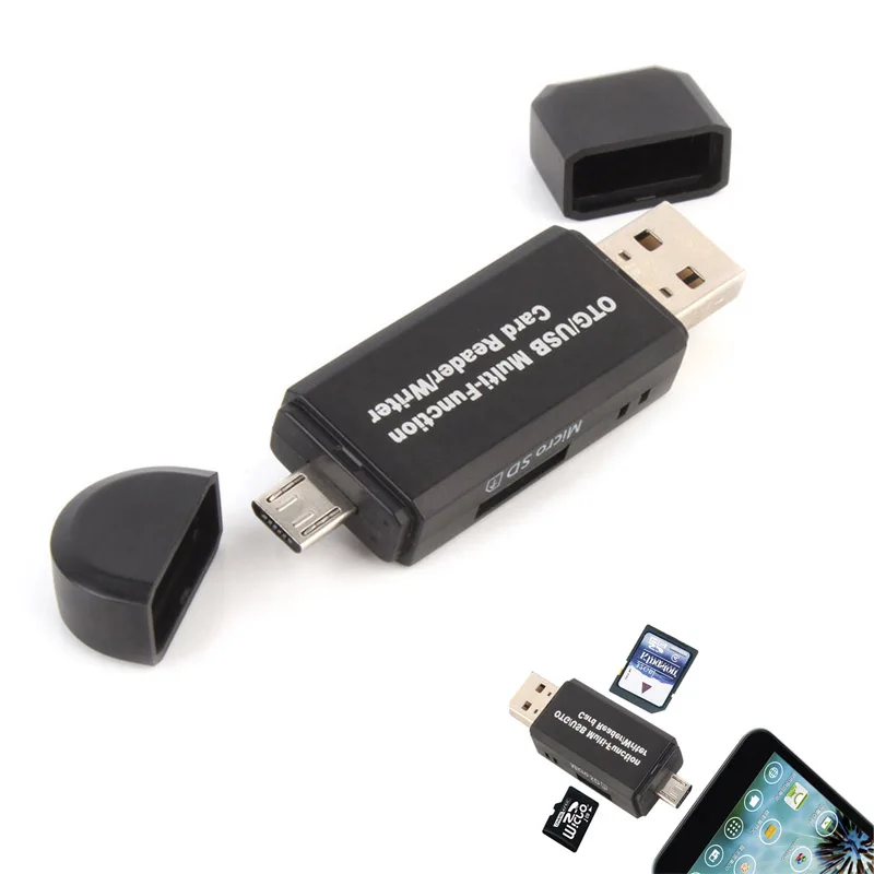 

New Hot 2 in 1 USB2.0 OTG Card Reader Universal Micro USB OTG TF/SD Card Reader Phone Extension Headers Micro USB OTG Adapter QJ