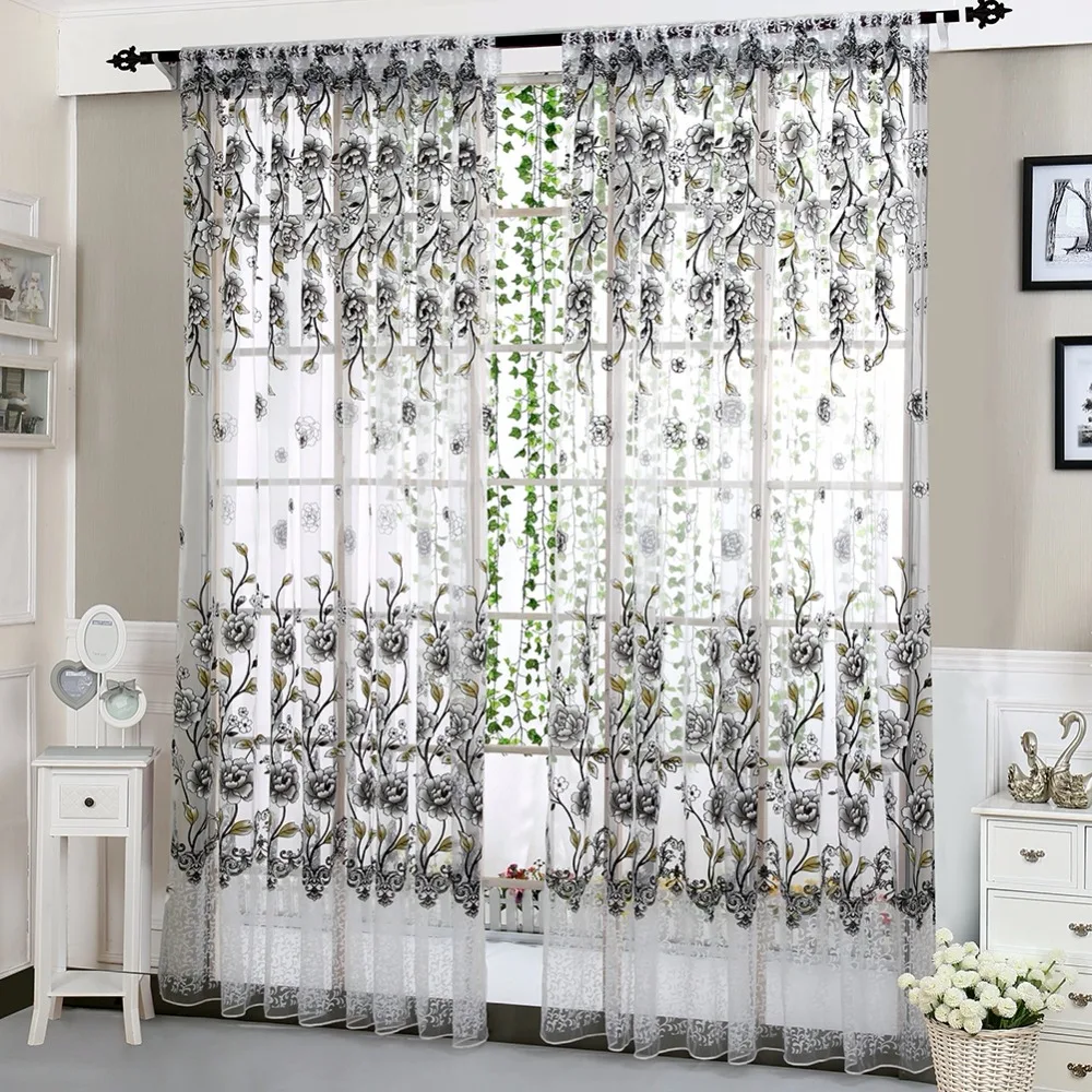 Фатиновая драпировка из тонкой ткани с цветочным принтом|window curtains|fashion window