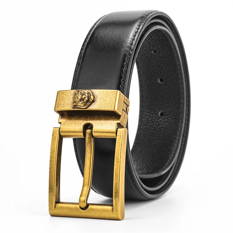 leather belt with tiger head buckle