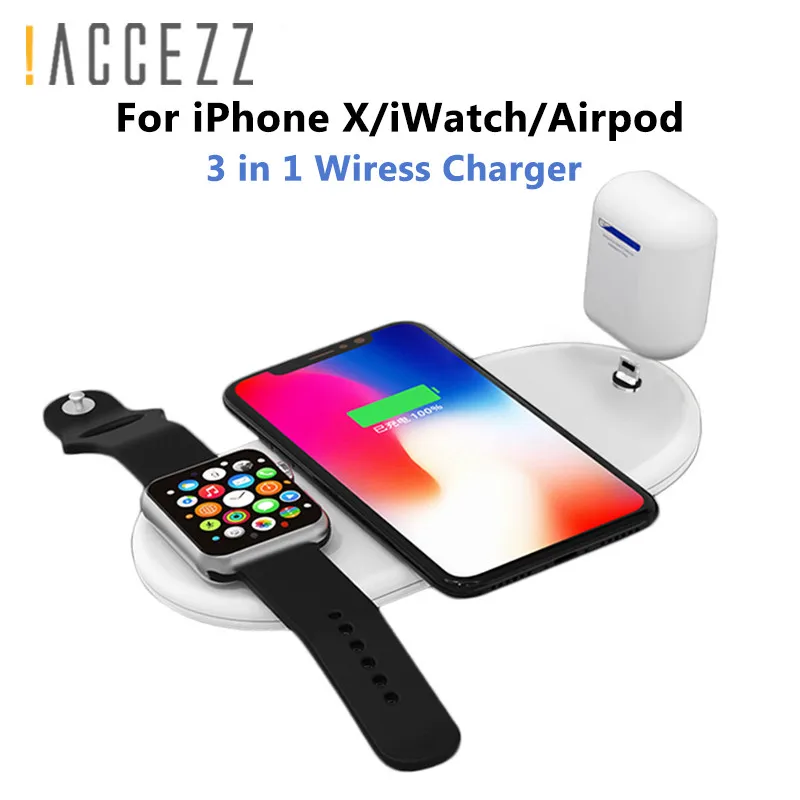 Koop ! ACCEZZ 10 w 7.5 QI Snelle Draadloze Oplader 3 in 1 Voor iphone 8 Plus X Voor AirPods Voor Samsung S7 s8 S9 Universele Telefoon Laders