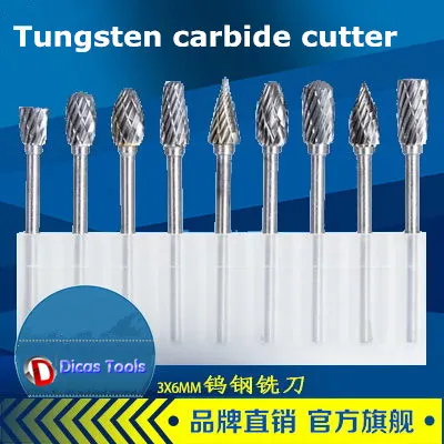 

10pcs rotation file engrave carbide cutter metal grinding head burr remove tools 3x6mm power tool accessories set