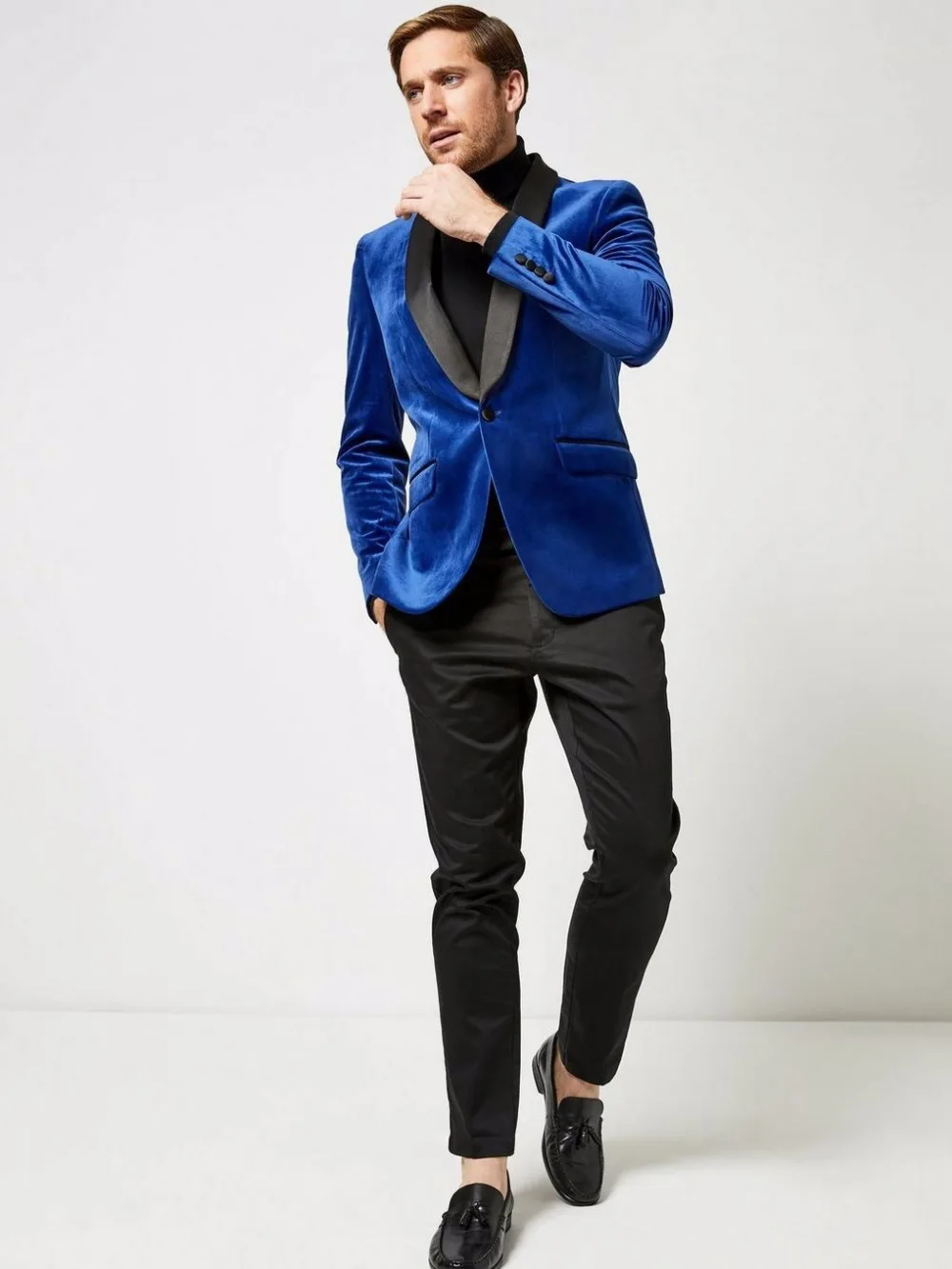 Expensive Chance of  Royal Blue Velvet Men's Dinner Tuxedos Slim Prom Party Groom Wedding Suit Custom