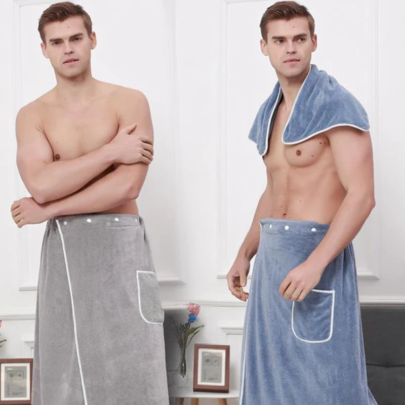 Mens Bath Wrap Towel Soft Microfiber Blanket SPA Swimming Beach Towels W/ Pocket 