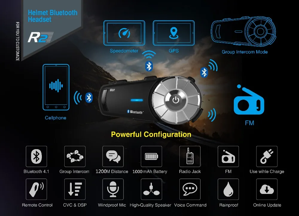 Mornystar R2 мотоциклетный шлем bluetooth домофон IPX6 Водонепроницаемый 1200 м мотоцикл BT переговорные Беспроводные наушники с fm-радио