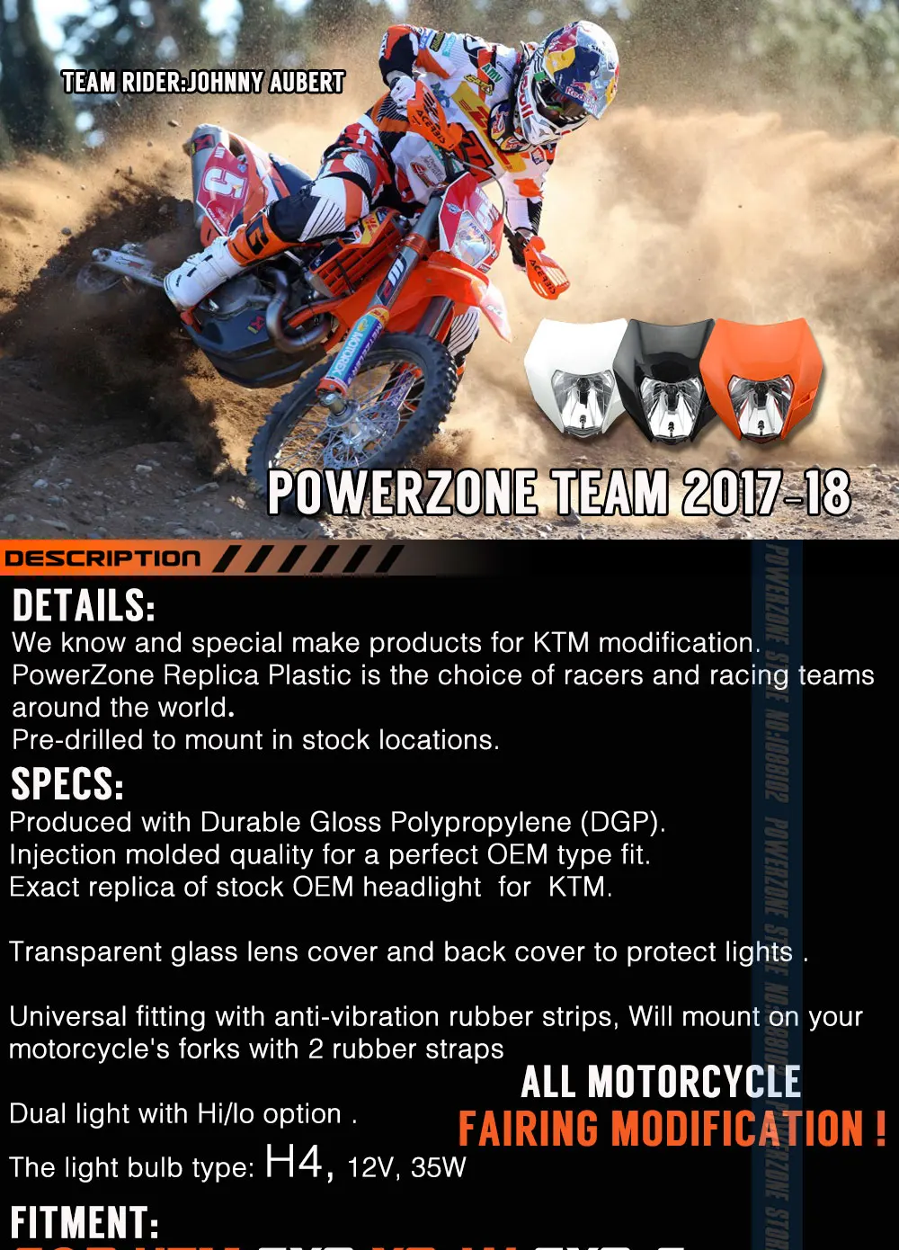 Powerzone фара для KTM SX F EXC XCF SMR 15 16 Мотоцикл Байк MX эндуро супермото с H4 лампочкой