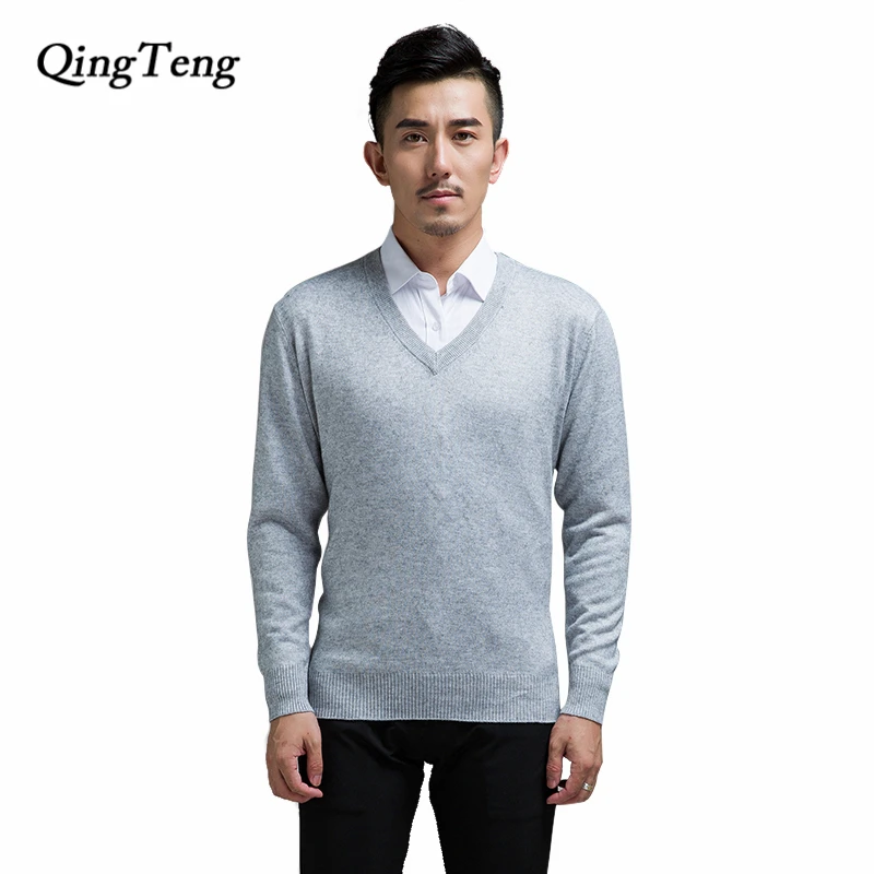 V neck Sweater Discount For Men Cashmere Wool Blend Solid