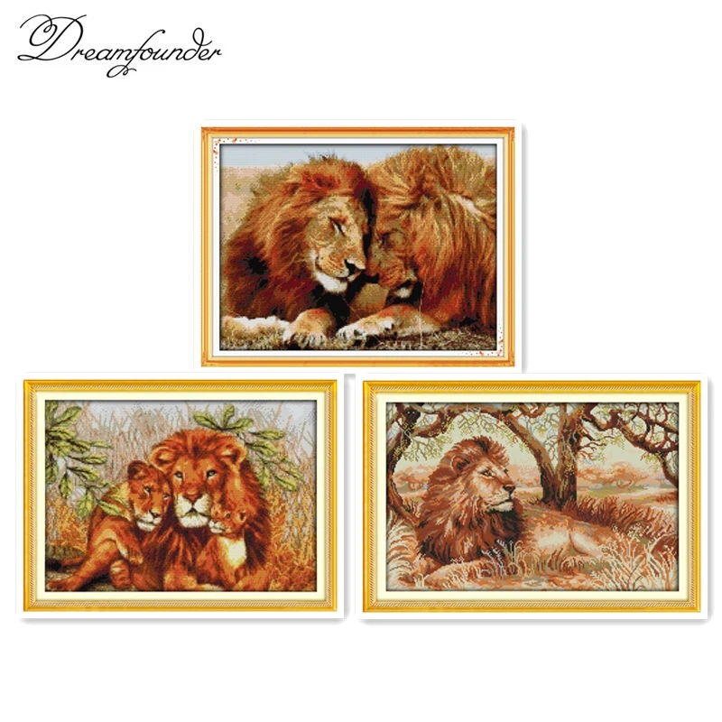 

Lions cross stitch kit aida 14ct 11ct count printed canvas stitches embroidery DIY handmade needlework