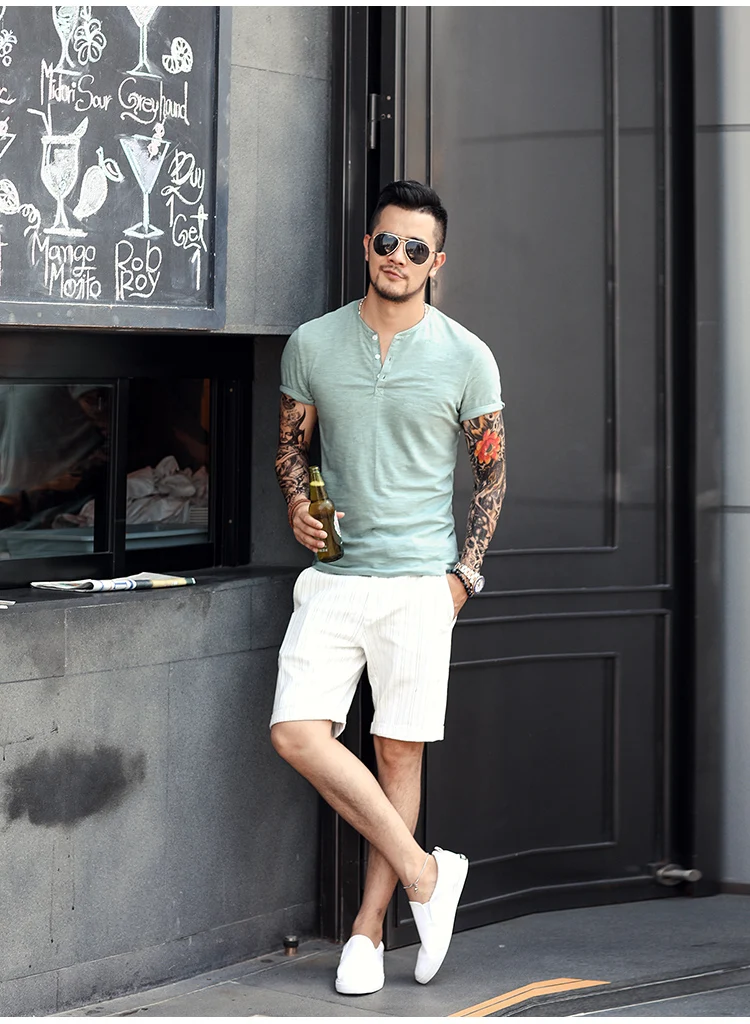 Бамбуковая Хлопковая мужская футболка с коротким рукавом, летняя мужская футболка с воротником, повседневный метросексуальный стиль, бренд, Топики, Европейский стиль, T364
