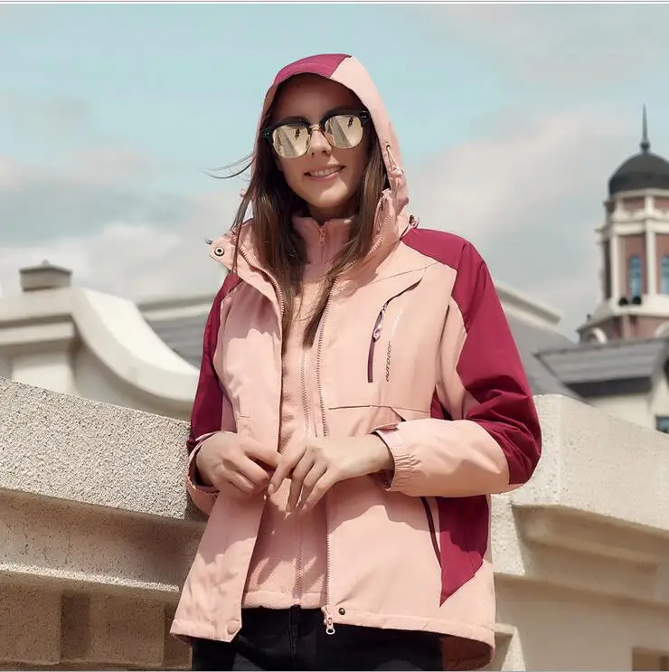 Новые осенне-зимние женские мужские куртки для ходьбы на открытом воздухе Кемпинг Треккинг альпинистская лыжная куртка водонепроницаемая ветрозащитная куртка - Цвет: women pink