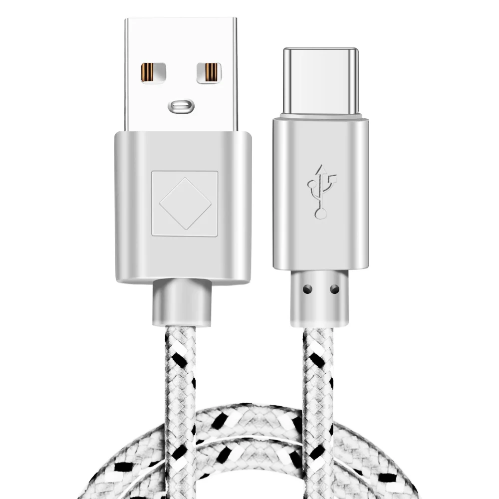 Кабель usb type C для мобильного телефона USB C кабель для быстрой зарядки type C кабель для usb type-C нейлоновый плетеный кабель для передачи данных 50 см/1 м/2 м/3 м - Цвет: Белый