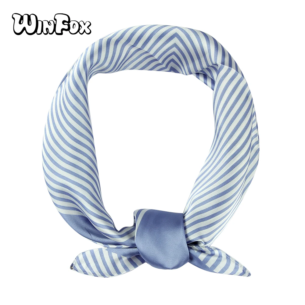 

Winfox 2019 New Fashion 60cm*60cm Black Blue Striped Square Bandana Scarf Neckwear Headwear Handkerchief For Womens Ladies