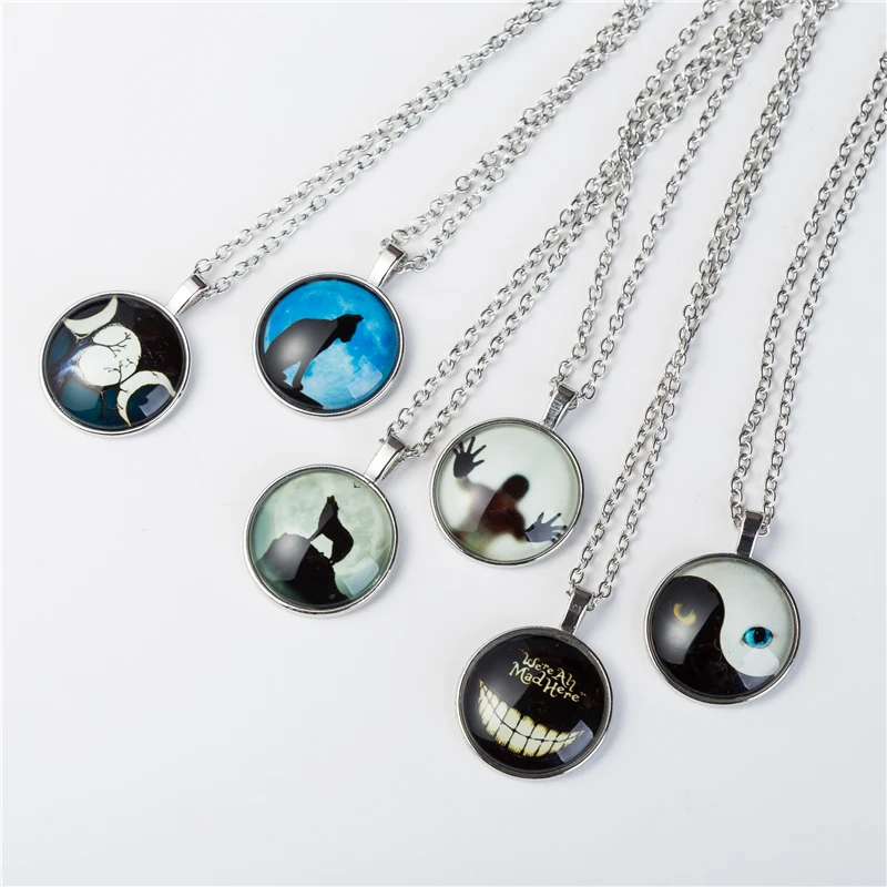

2017 Men Shadow Style Necklace Glass Cabochon Chain Statement Pendant Necklaces Glow In The Dark Nightlight choker