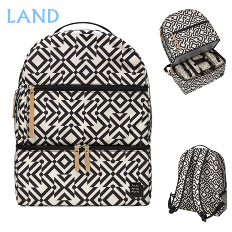 

LAND Nappy Bag 2 in 1 Storage Hang on Baby Carriage Diaper Bag Landuo Mummy Nursing Bag Geimetric Design Portable Bag