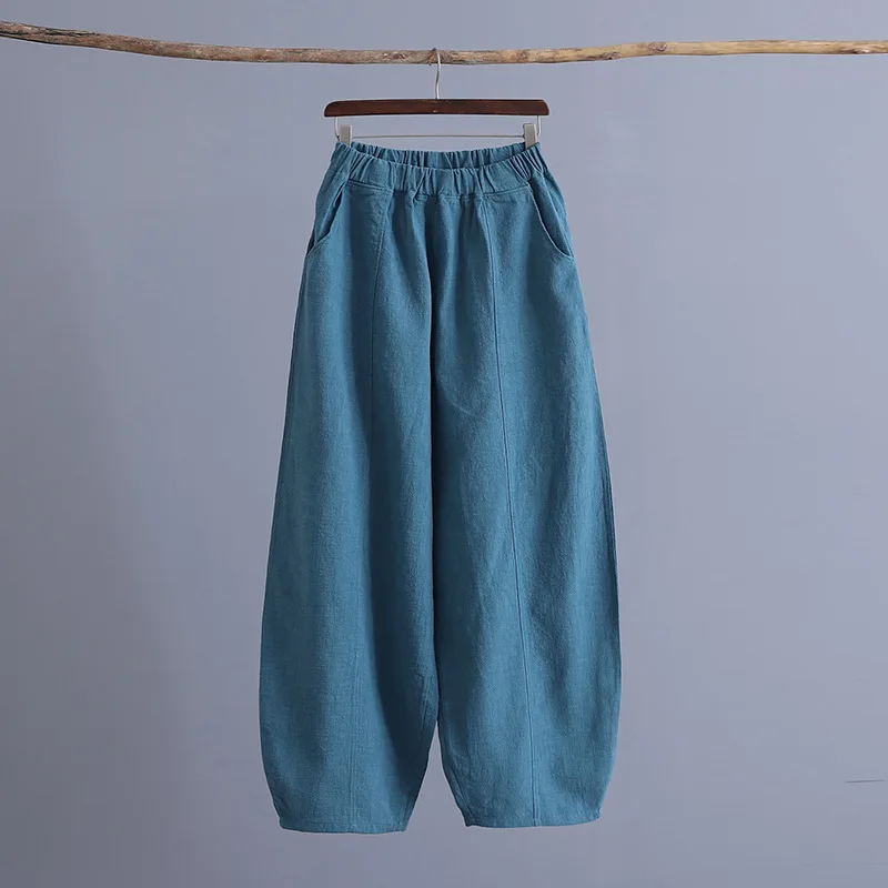 Широкие брюки женские хлопковые льняные брюки с эластичным поясом Весенние новые винтажные 9 цветов повседневные высококачественные брюки