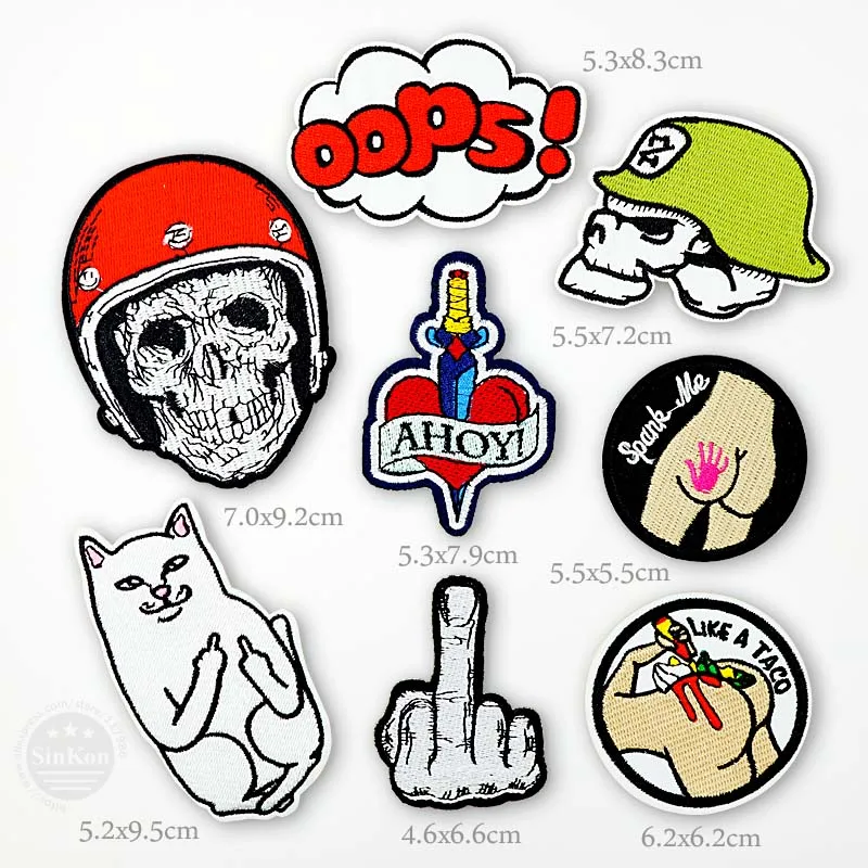 

Spank Me Oops AHOY Skull Iron On Patches Badge Embroidery Patch Badges Applique Clothes Clothing Sewing Supplies Decorative